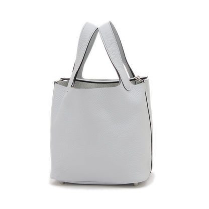 ピコタンロック PM 18 トリヨン ブルーペール シルバー金具 W刻印 ハンドバッグ