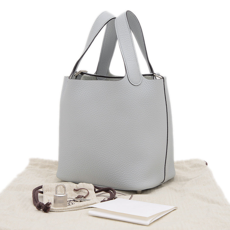 ピコタンロック PM 18 トリヨン ブルーペール シルバー金具 W刻印 ハンドバッグ