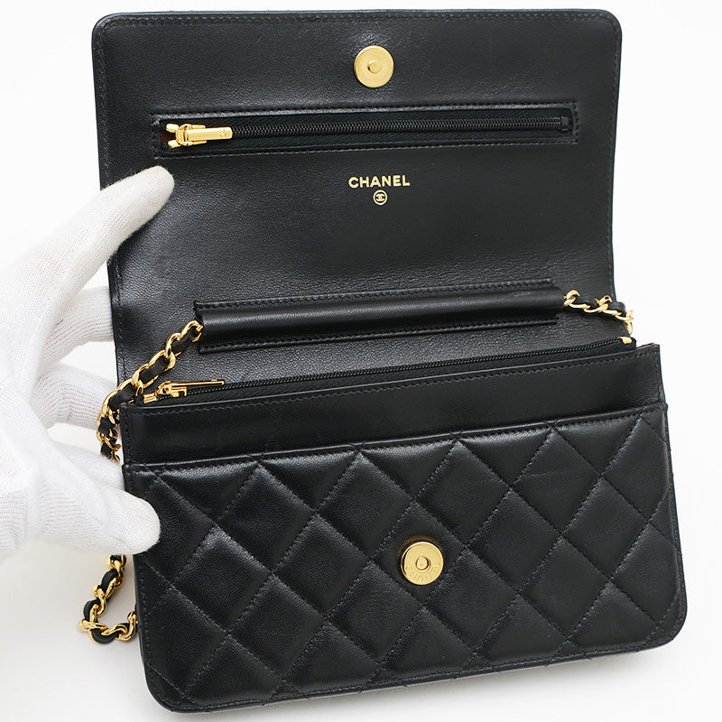 マトラッセ チェーンウォレット ラムスキン ブラック ゴールド金具 A33814 ショルダーバッグ