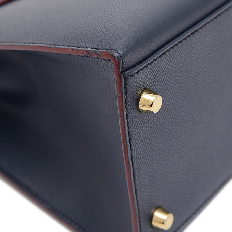 ケリー32 外縫い コントゥール エプソン ブルーインディゴ/ルージュアッシュ X刻印 ハンドバッグ