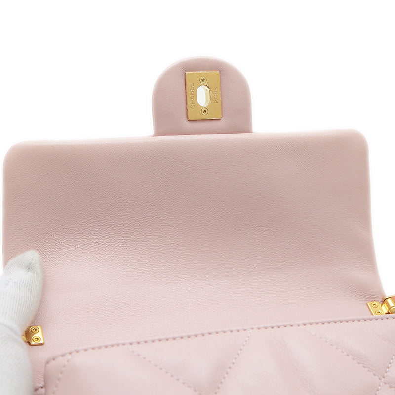 マトラッセ チェーンショルダーバッグ ピンク ラムスキン ゴールド金具 ショルダーバッグ