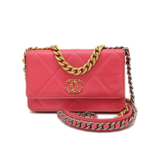 シャネル19 チェーンウォレット ラムスキン ピンク ゴールド/シルバー金具 AP0957 ショルダーバッグ