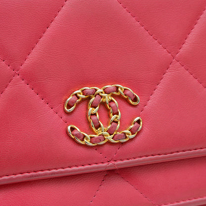 シャネル19 チェーンウォレット ラムスキン ピンク ゴールド/シルバー金具 AP0957 ショルダーバッグ