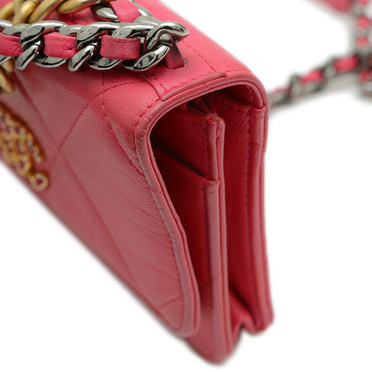 シャネル19 チェーンウォレット ラムスキン ピンク ゴールド/シルバー金具 AP0957 ショルダーバッグ