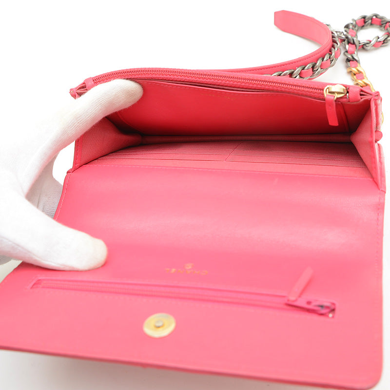 シャネル19 チェーンウォレット ラムスキン ピンク ゴールド/シルバー金具 AP0957 ショルダーバッグ