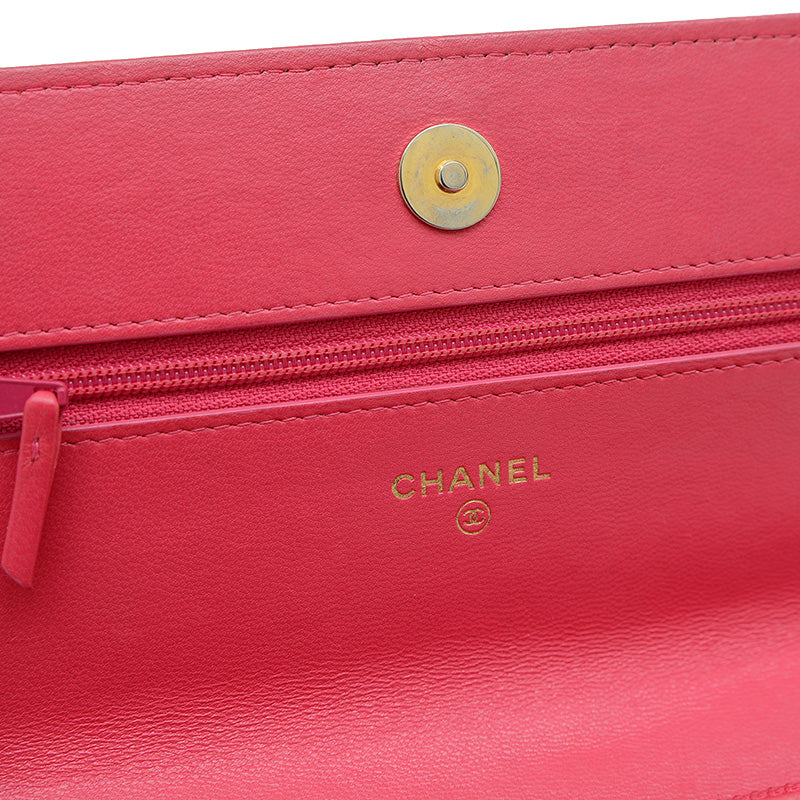 シャネル19 チェーンウォレット ラムスキン ピンク ゴールド/シルバー金具 AP0957 ショルダーバッグ