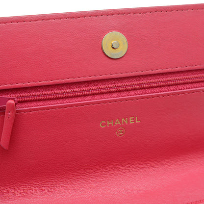 シャネル19 チェーンウォレット ラムスキン ピンク ゴールド/シルバー金具 AP0957 ショルダーバッグ