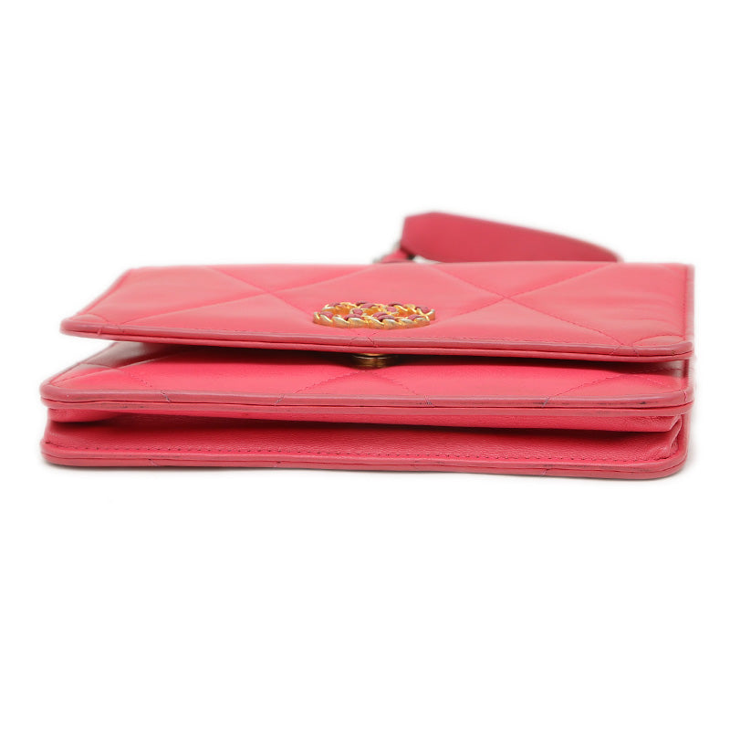 シャネル19 チェーンウォレット ラムスキン ピンク ゴールド/シルバー金具 AP0957 ショルダーバッグ