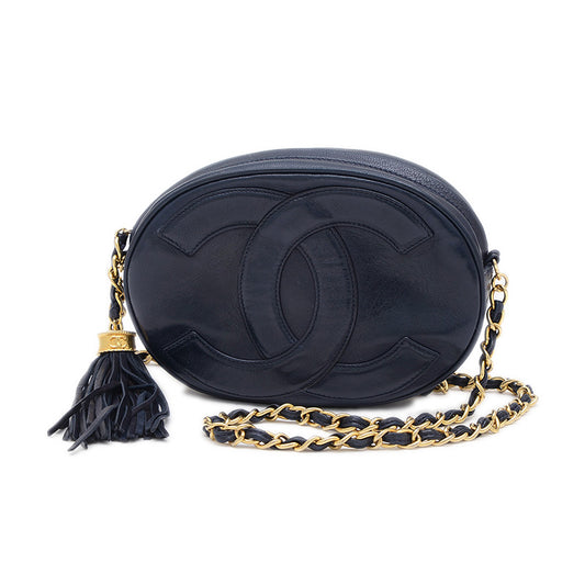 ココマーク フリンジ チェーンショルダーバッグ ネイビー ラムスキン ゴールド金具 ショルダーバッグ