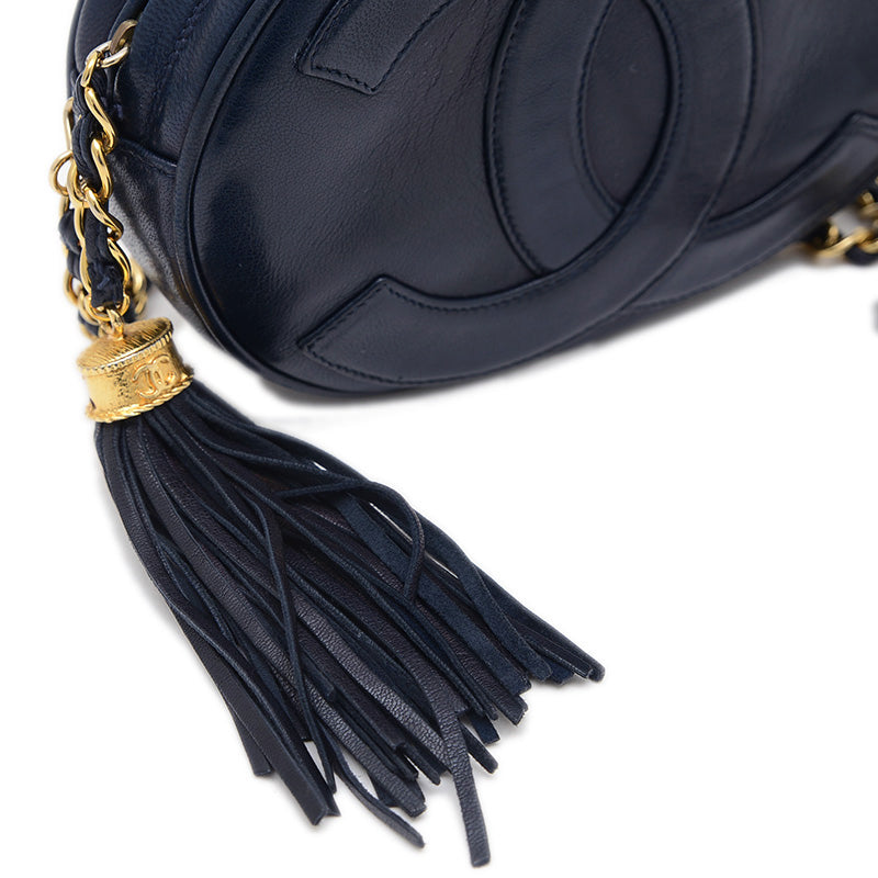 ココマーク フリンジ チェーンショルダーバッグ ネイビー ラムスキン ゴールド金具 ショルダーバッグ