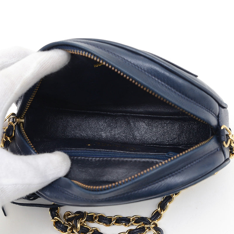 ココマーク フリンジ チェーンショルダーバッグ ネイビー ラムスキン ゴールド金具 ショルダーバッグ