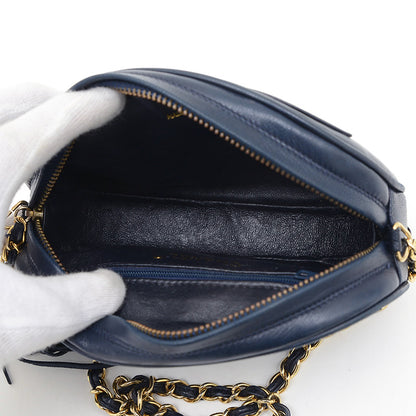ココマーク フリンジ チェーンショルダーバッグ ネイビー ラムスキン ゴールド金具 ショルダーバッグ