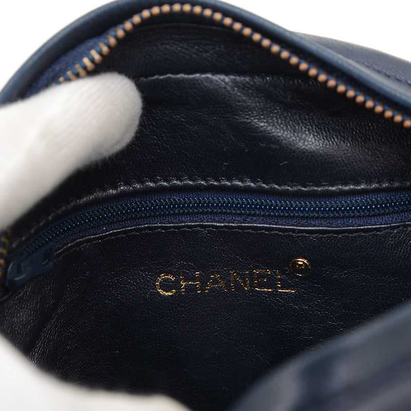 ココマーク フリンジ チェーンショルダーバッグ ネイビー ラムスキン ゴールド金具 ショルダーバッグ