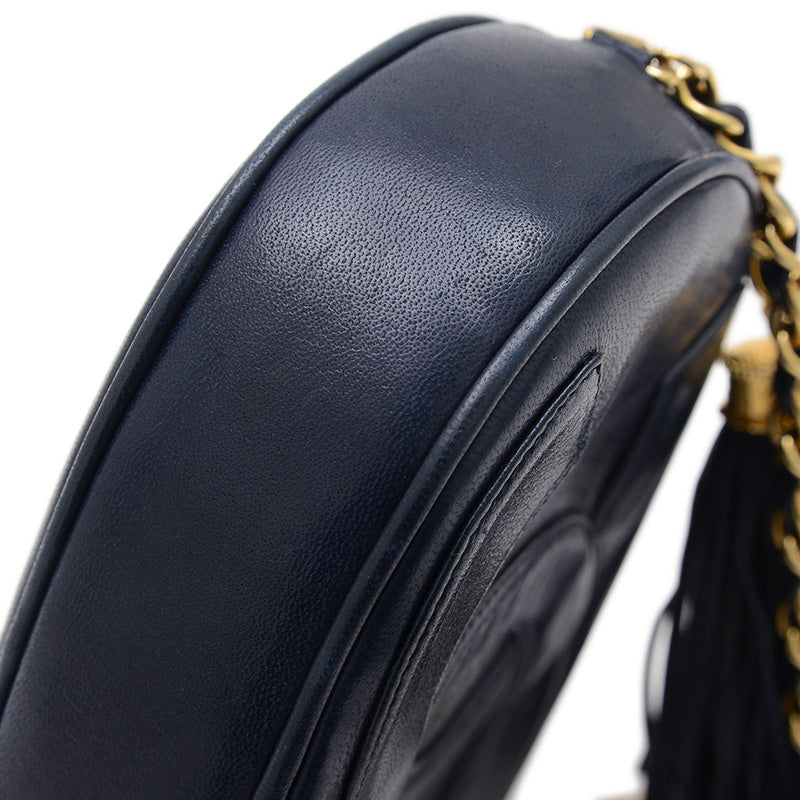 ココマーク フリンジ チェーンショルダーバッグ ネイビー ラムスキン ゴールド金具 ショルダーバッグ