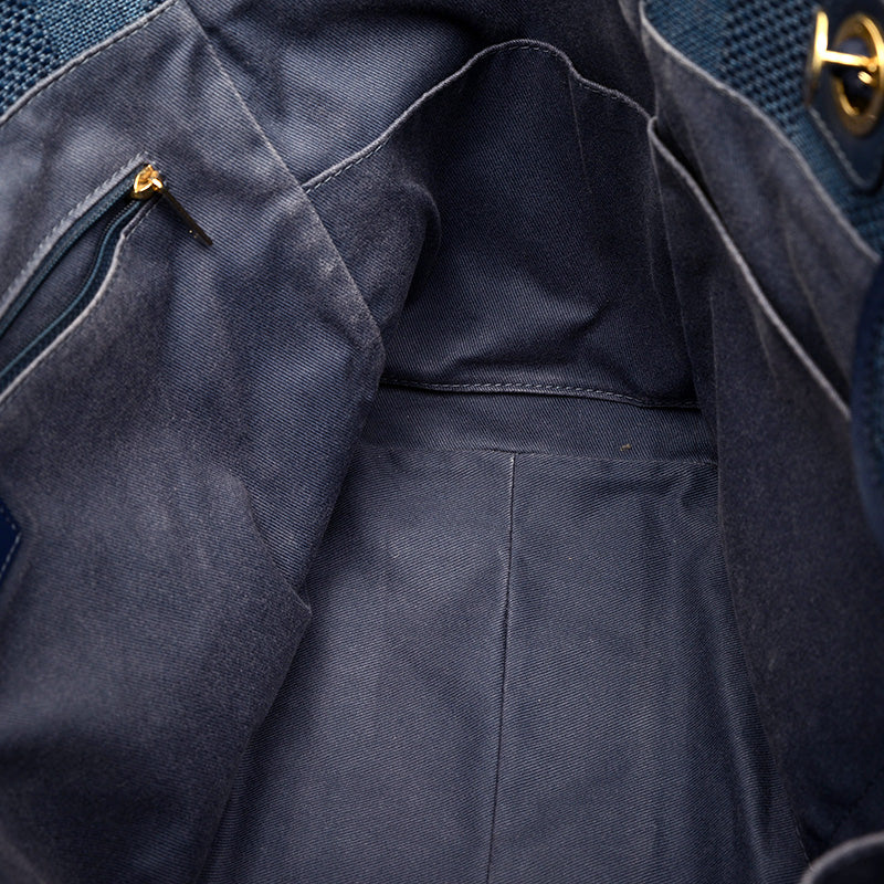 ドーヴィルGM 2Wayトートバッグ ラフィア/レザー ブルー A66941 トートバッグ