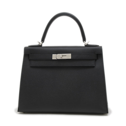 ケリー28 外縫い エプソン ブラック シルバー金具 B刻印 ハンドバッグ