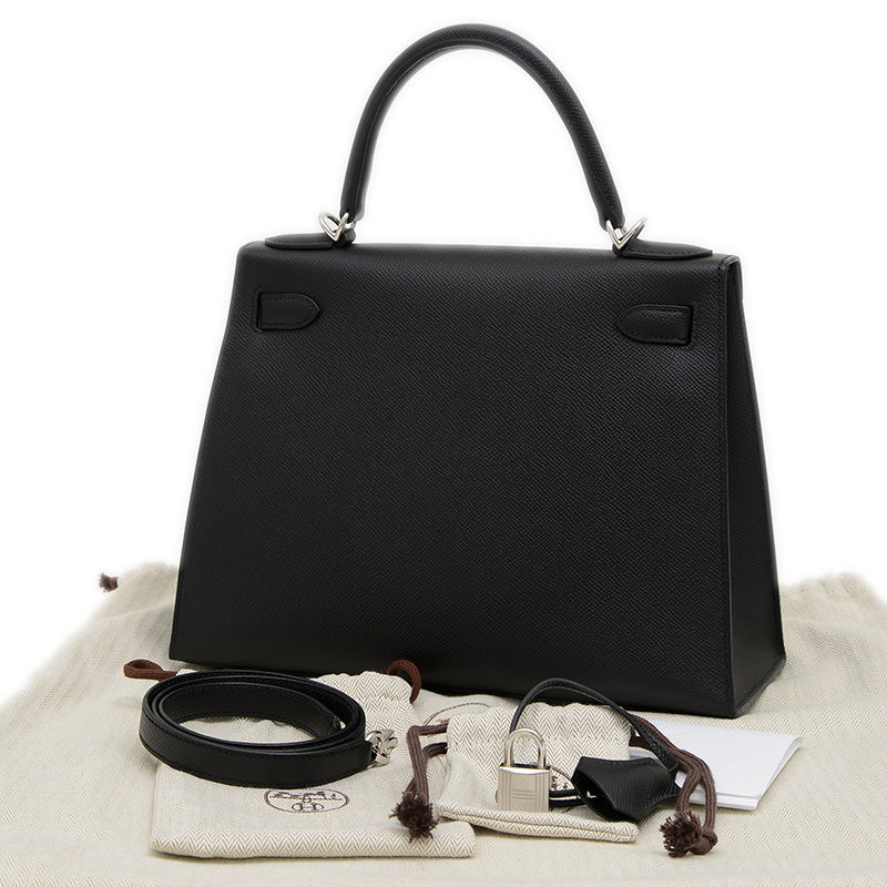 ケリー28 外縫い エプソン ブラック シルバー金具 B刻印 ハンドバッグ