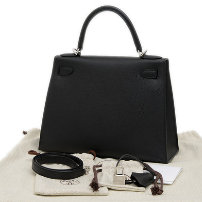 ケリー28 外縫い エプソン ブラック シルバー金具 B刻印 ハンドバッグ