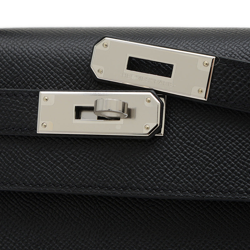 ケリー28 外縫い エプソン ブラック シルバー金具 B刻印 ハンドバッグ