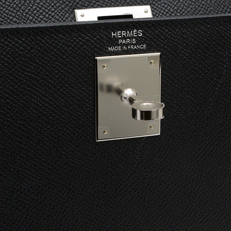 ケリー28 外縫い エプソン ブラック シルバー金具 B刻印 ハンドバッグ