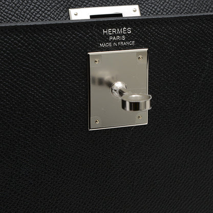 ケリー28 外縫い エプソン ブラック シルバー金具 B刻印 ハンドバッグ