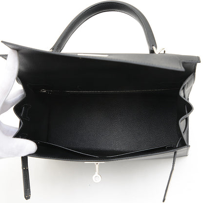 ケリー28 外縫い エプソン ブラック シルバー金具 B刻印 ハンドバッグ