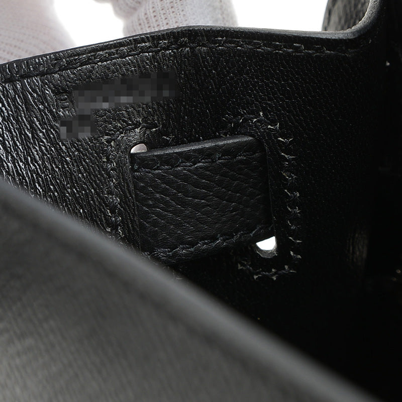 ケリー28 外縫い エプソン ブラック シルバー金具 B刻印 ハンドバッグ