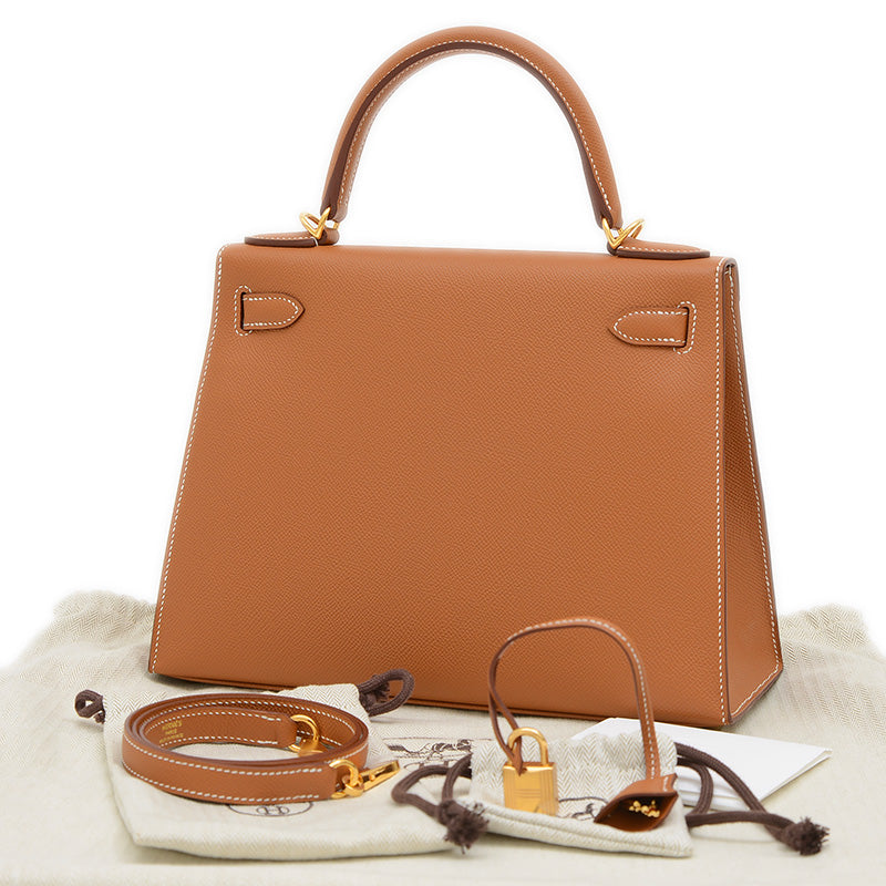 ケリー28 外縫い エプソン ゴールド ゴールド金具 K刻印 ハンドバッグ