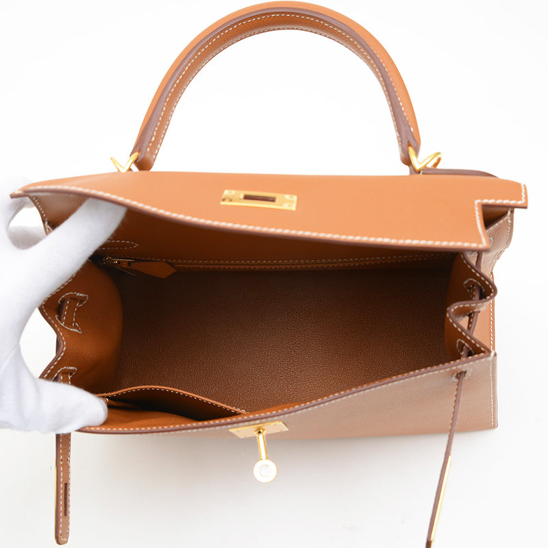 ケリー28 外縫い エプソン ゴールド ゴールド金具 K刻印 ハンドバッグ