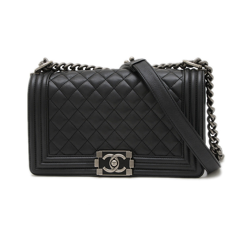 ボーイシャネル チェーンショルダー ラムスキン ブラック シルバー金具 A67086 ショルダーバッグ