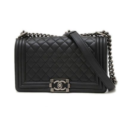 ボーイシャネル チェーンショルダー ラムスキン ブラック シルバー金具 A67086 ショルダーバッグ