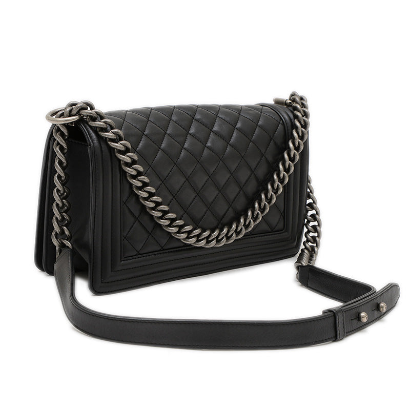 ボーイシャネル チェーンショルダー ラムスキン ブラック シルバー金具 A67086 ショルダーバッグ
