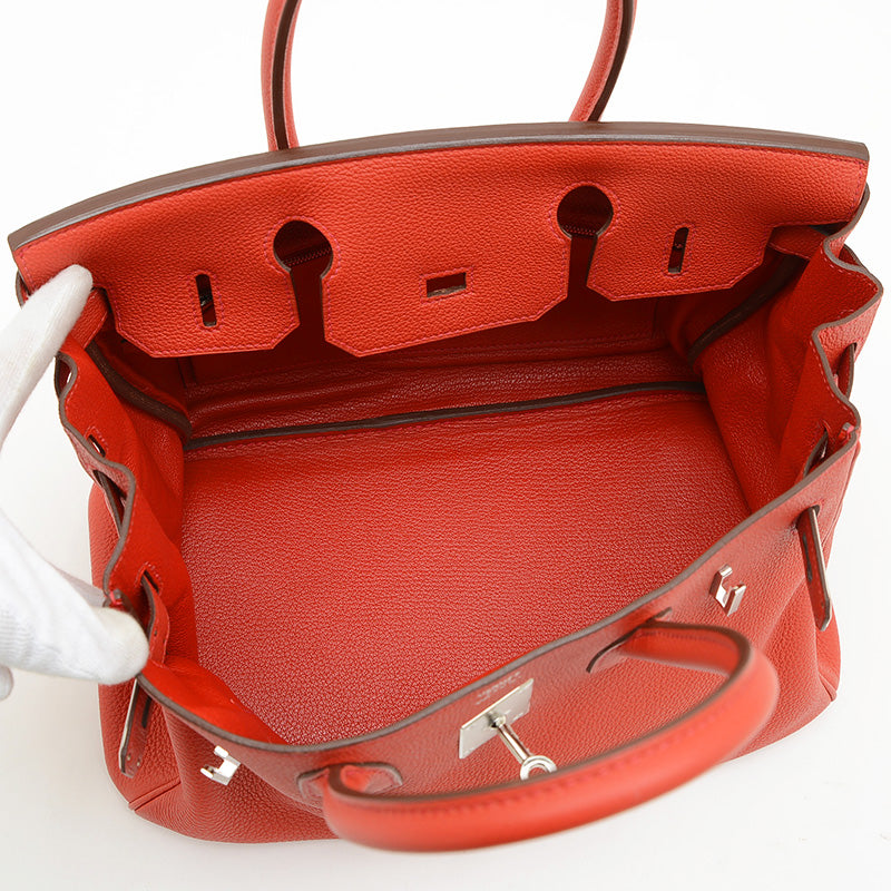 バーキン30 トゴ ヴァーミリオンレッド シルバー金具 X刻印 ハンドバッグ