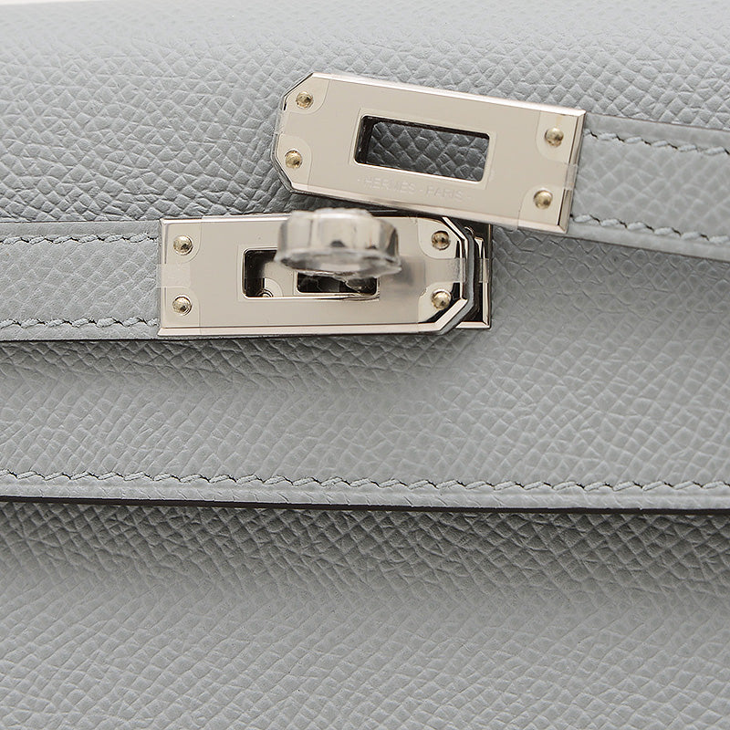 ケリー25 外縫い エプソン ブルーグラシエ シルバー金具 K刻印 ハンドバッグ