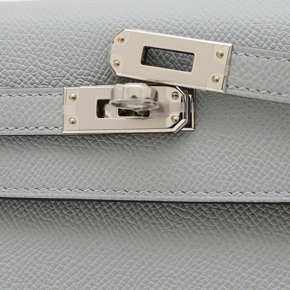 ケリー25 外縫い エプソン ブルーグラシエ シルバー金具 K刻印 ハンドバッグ