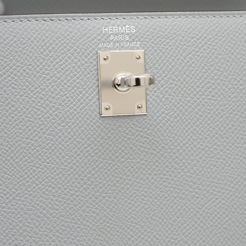 ケリー25 外縫い エプソン ブルーグラシエ シルバー金具 K刻印 ハンドバッグ