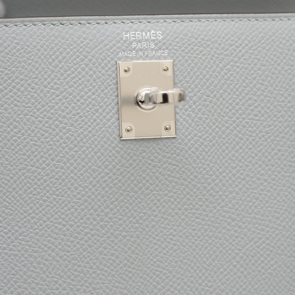 ケリー25 外縫い エプソン ブルーグラシエ シルバー金具 K刻印 ハンドバッグ