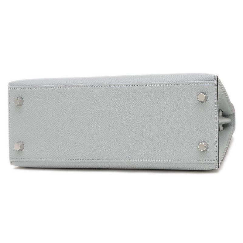 ケリー25 外縫い エプソン ブルーグラシエ シルバー金具 K刻印 ハンドバッグ