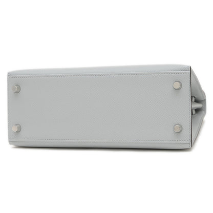 ケリー25 外縫い エプソン ブルーグラシエ シルバー金具 K刻印 ハンドバッグ