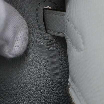 ケリー25 外縫い エプソン ブルーグラシエ シルバー金具 K刻印 ハンドバッグ