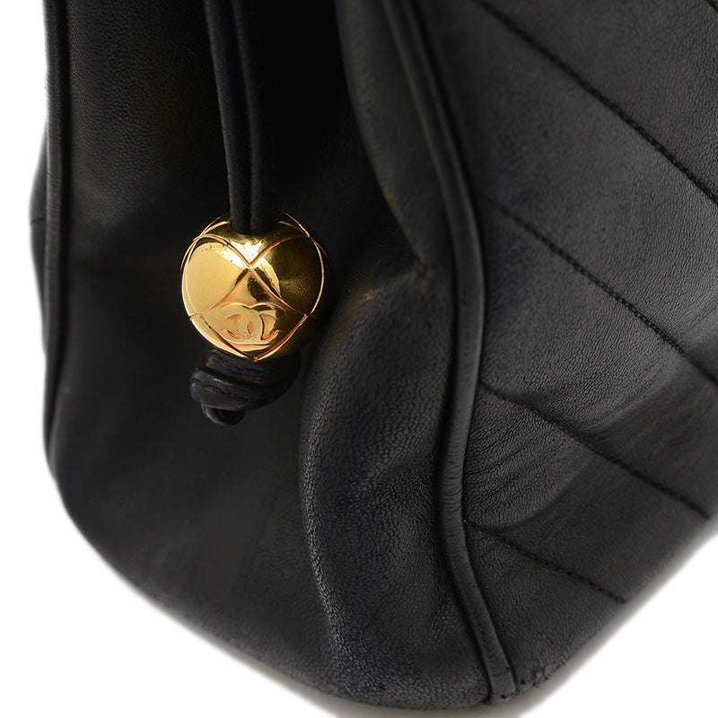 シェブロン 2WAYバッグ ラムスキン ブラック ハンドバッグ