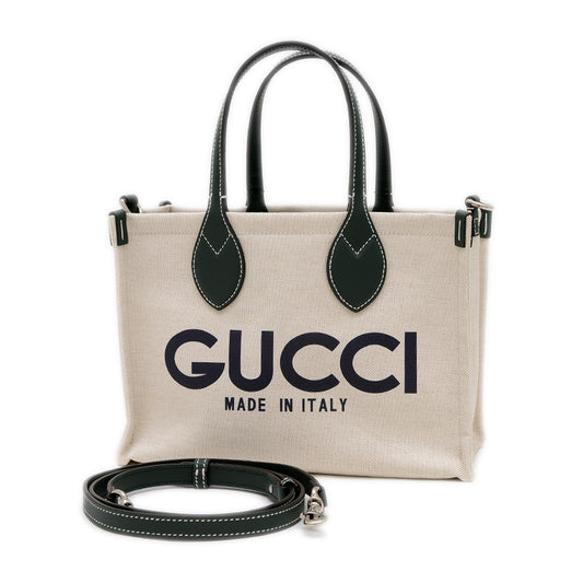 GUCCI プリント スモール 2Wayトート キャンバス ベージュ/ダークグリーン 772144 トートバッグ