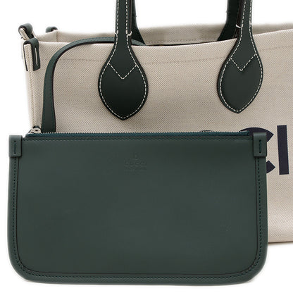 GUCCI プリント スモール 2Wayトート キャンバス ベージュ/ダークグリーン 772144 トートバッグ