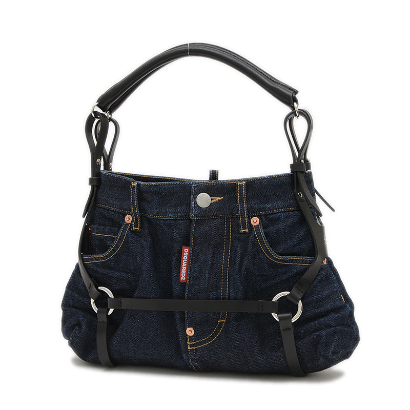 デニムモチーフ ハンドバッグ コットン/レザー ネイビー/ブラック SDW0074 10108434 ハンドバッグ