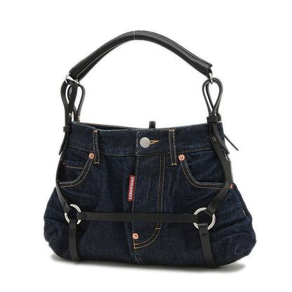 デニムモチーフ ハンドバッグ コットン/レザー ネイビー/ブラック SDW0074 10108434 ハンドバッグ