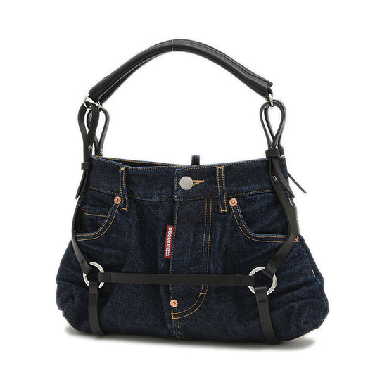 デニムモチーフ ハンドバッグ コットン/レザー ネイビー/ブラック SDW0074 10108434 ハンドバッグ