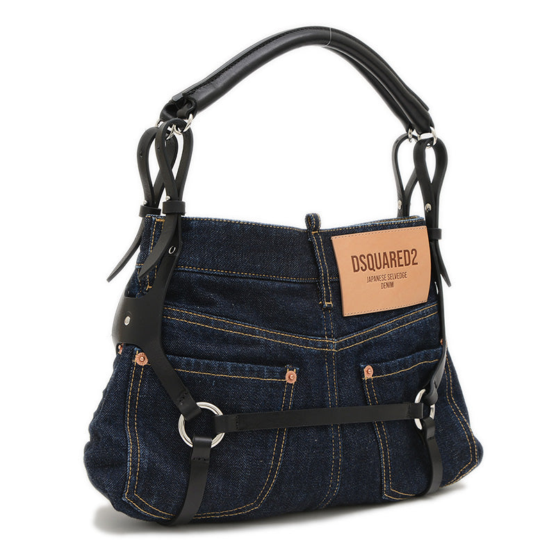 デニムモチーフ ハンドバッグ コットン/レザー ネイビー/ブラック SDW0074 10108434 ハンドバッグ