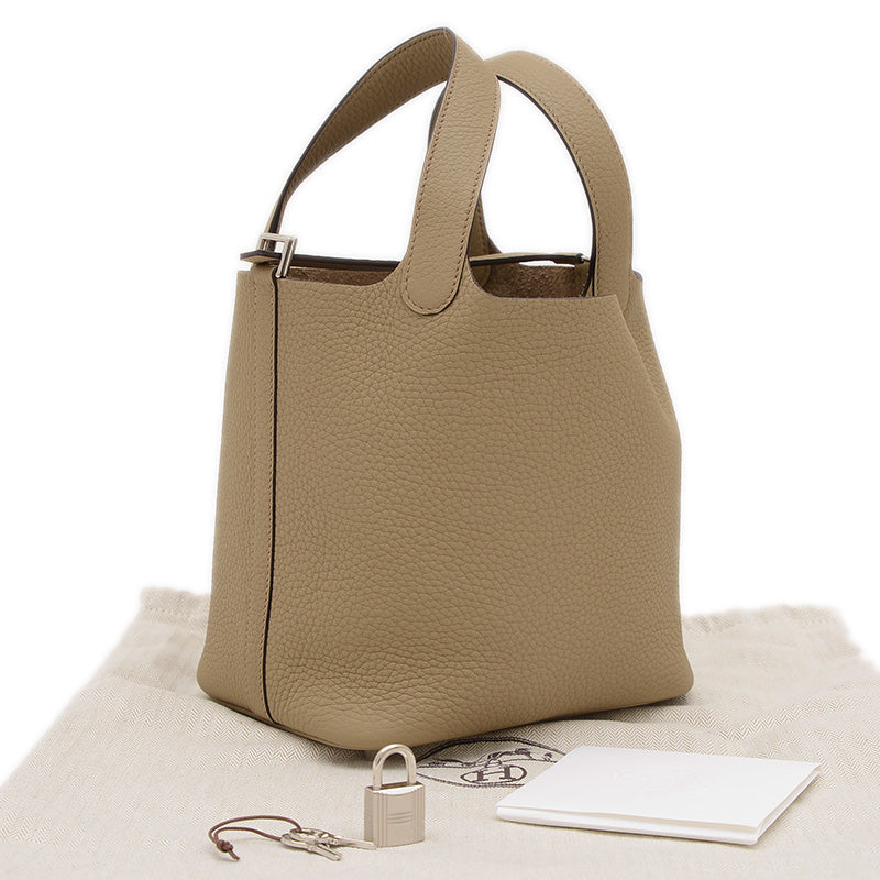 ピコタンロック PM 18 ベージュマルファ トリヨン シルバー金具 W刻印 ハンドバッグ