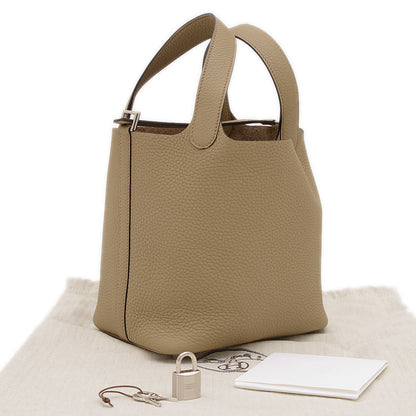 ピコタンロック PM 18 ベージュマルファ トリヨン シルバー金具 W刻印 ハンドバッグ