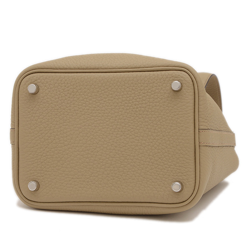 ピコタンロック PM 18 ベージュマルファ トリヨン シルバー金具 W刻印 ハンドバッグ